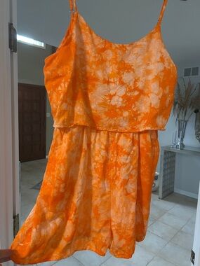 Anthropology AMADI Orange Tie-Dye Spaghetti Strap Romper
